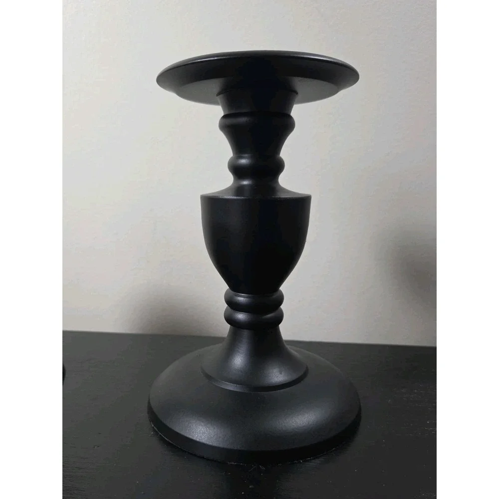 Pair Of Threshold Black Ornate Pedestal Pillar‎ Candle Holder 7